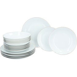 Luzzo® Classic Serviesset 6 Persoons - 18 dlg Porselein Wit met Gouden rand