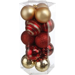 Atmosphera Kerstballen - 15st - kunststof - goud-rood - 5cm - Kerstbal