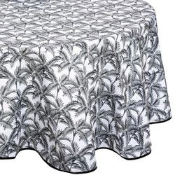 Atmosphera Tafelkleed - rond - D180 cm - zwart/wit - palm print - Tafellakens