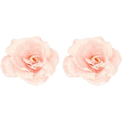 2x Kerst hangdecoratie op clip roze bloempje/roosje 12 cm - Kersthangers