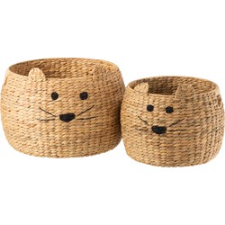 J-line - Set Van 2 Manden Kat Waterhyacinth Naturel - 48x48x36cm