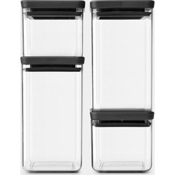 Set van 4 stapelbare voorraadbussen, 2x 0,7 liter en 2x 1,6 liter, TASTY+ - Dark Grey