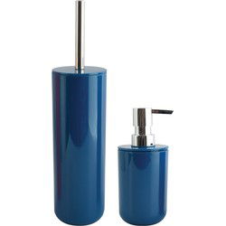 MSV Toiletborstel in houder 38 cm/zeeppompje set Moods - kunststof - blauw - Badkameraccessoireset