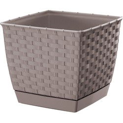 Prosperplast Plantenpot - rotan kunststof - 14.5 x 14.5 cm - taupe - Plantenpotten