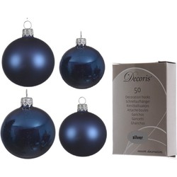 Glazen kerstballen pakket donkerblauw glans/mat 38x stuks 4 en 6 cm inclusief haakjes - Kerstbal