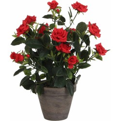 Rode rozen kunstplant 33 cm met pot stan grey - Kunstplanten