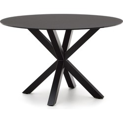Kave Home - Argo ronde glazen tafel met stalen poten in zwart  Ø 120 cm