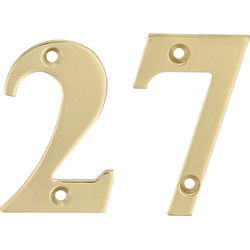 AMIG Huisnummer 27 - massief messing - 10cm - incl. bijpassende schroeven - gepolijst - goudkleur - Huisnummers