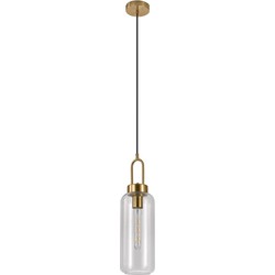 Luton Pendant - Pendant in cylinder shaped clear glass and brass socket, 150 cm fabric cord 150 cm fabric cord Bulb: E27/40W