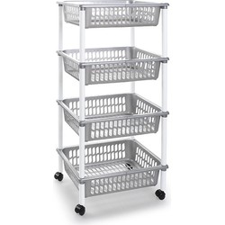 Zilverkleurige opberg trolleys/roltafels met 4 manden 85 cm - Opberg trolley