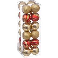24x stuks kerstballen mix goud/rood glans/mat/glitter kunststof 4 cm - Kerstbal