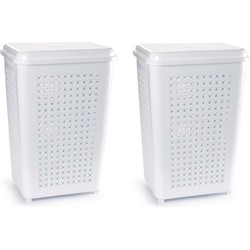 Wasmand 50 liter - 2x stuks - wit - kunststof - 41 x 31 x 61 cm - Wasmanden