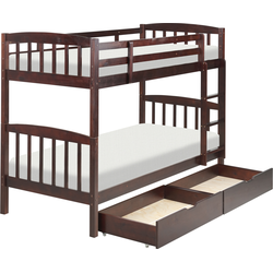 REVIN - Stapelbed met opbergruimte - Bruin - 90 x 200 cm - Dennenhout