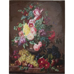 Clayre & Eef Schilderij  60x80 cm Rood Groen Canvas Bloemen Canvas schilderij