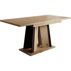 Meubella Eetkamertafel Delilah - Eiken - Zwart - 160 cm - Uitschuifbaar