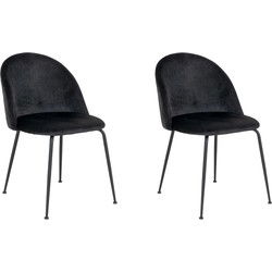 QUVIO Zwarte eetkamer stoel Lowen - Fluweel - Staal - Zwart - Set van 2