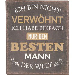 Clayre & Eef Tekstbord  13x15 cm Zwart Bruin Ijzer Besten Mann Der Welt Wandbord