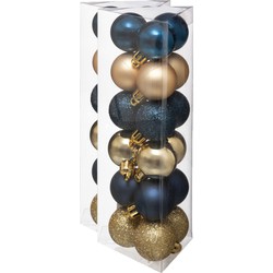 36x stuks kerstballen blauw/goud glans en mat kunststof 3 cm - Kerstbal