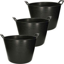 Plasticforte Flexibele kuip emmer - 3x - wasmand - rond - zwart - 42L - Wasmanden