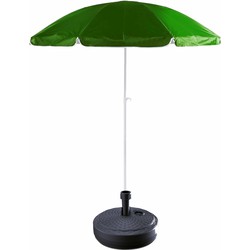 Groen strand/tuin basic parasol van nylon 200 cm + parasolvoet antraciet rotan - Parasols