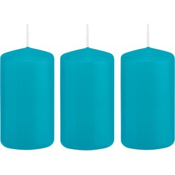 3x Kaarsen turquoise blauw 5 x 10 cm 23 branduren sfeerkaarsen - Stompkaarsen