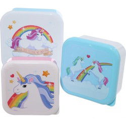 3x Broodtrommel/lunchbox - regenboog eenhoorn print - Lunchboxen