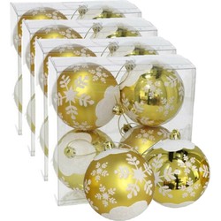 16x stuks gedecoreerde kerstballen goud kunststof 8 cm - Kerstbal