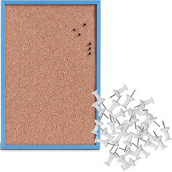Prikbord incl. 25x punaises wit - 40 x 60 cm - blauw - kurk - Prikborden