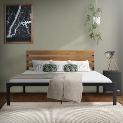 Metalen bed Bedframe met lattenbodem 160x200 cm zwart/bruin met houten hoofdbord & voeteneind ML design