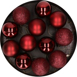12x Kunststof kerstballen glanzend/mat donkerrood 6 cm kerstboom versiering/decoratie - Kerstbal