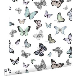 ESTAhome behang vlinders mintgroen en pastel paars - 53 cm x 10,05 m - 138875