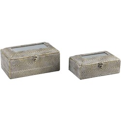 PTMD Tavi Doosje Antiek - 27 x 17 x 12 cm - Set van 2 - Ijzer - Goud