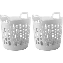 Flexibele wasmand - 2x - wit - 45 liter - kunststof - 41 x 44 x 48 cm - Wasmanden