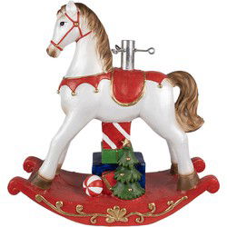 Clayre & Eef Kerstboom Standaard Hobbelpaard 69x19x64 cm Wit Rood Kunststof