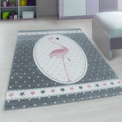 Tapijtenloods Kids Flamingo Vloerkleed Kinderkamer Grijs Laagpolig- 80x150 CM