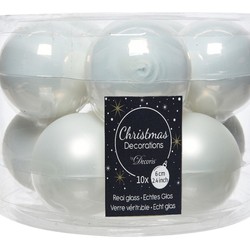 Decoris Kerstballen set - 10x - winter wit - glas - 6 cm - glans en mat - kerstversiering - Kerstbal