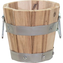 Mega Collections Plantenbak/bloempot - Barrel - hout - hendels - D15 x H14 cm - Plantenpotten