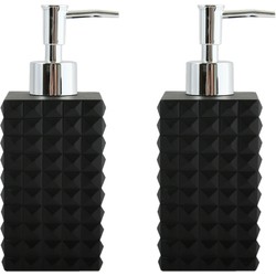 MSV Zeeppompje/dispenser - 2x - Kubik - kunststeen - zwart - 7 x 17 cm - 270 ml - Zeeppompjes