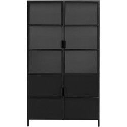 Vitrinekast 4-deurs - Zwart Metaal - 120x40x210cm - Tygo - Giga Meubel