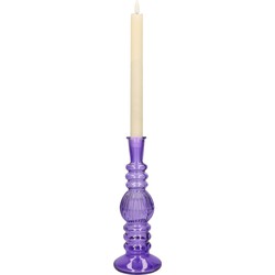 Kaarsen kandelaar Florence - paars glas - ribbel - D8,5 x H23 cm - kaars kandelaars