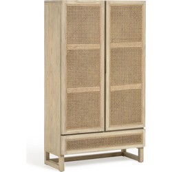 Kave Home - Kledingkast Rexit van massief mindihout en fineer met rotan 90 x 160 cm