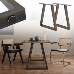 Set van 2 Trapeziumvormige design tafelpoten, antraciet, 60x72 cm, gemaakt van staal