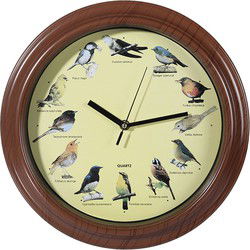 Out of the Blue Wandklok - met vogel geluiden - 33 cm - hout look - Wandklokken