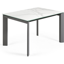 Kave Home - Axis uitschuifbare tafel van porselein en poten in donkergrijs, 120 (180) cm