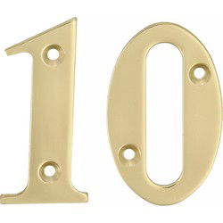 AMIG Huisnummer 10 - massief messing - 10cm - incl. bijpassende schroeven - gepolijst - goudkleur - Huisnummers