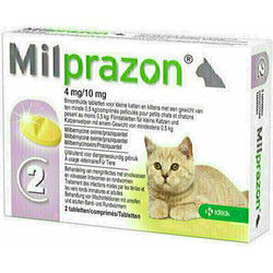 KRKA MILPRAZON ONTWORMINGSTABLETTEN KAT >0,5 KG 4 MG/10 MG 2 TBL
