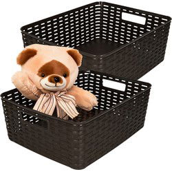 PlasticForte Opbergmand - 4x - Kastmand - rotan kunststof - donkerbruin - 12 Liter - 30 x 37 x 13 cm - Opbergmanden