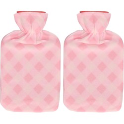 Set van 2x stuks winter kruik met ruitjes print hoes roze 1,7 liter - Kruiken