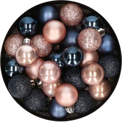 28x stuks kunststof kerstballen lichtroze en donkerblauw mix 3 cm - Kerstbal