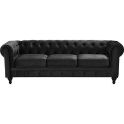 Beliani CHESTERFIELD - Driezitsbank-Zwart-Fluweel